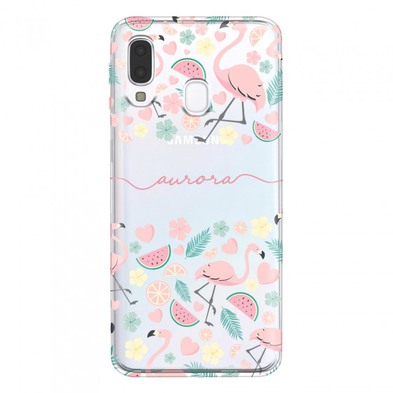 SAMSUNG - Galaxy A40 - Soft Clear Case - Clear Flamingo Handwritten