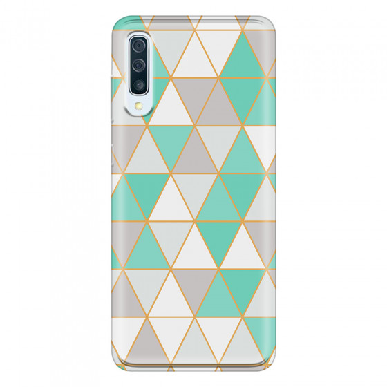 SAMSUNG - Galaxy A70 - Soft Clear Case - Green Triangle Pattern