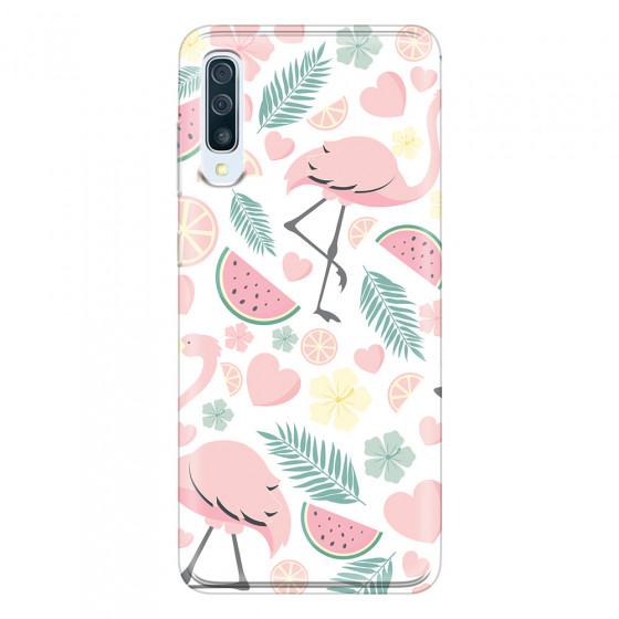 SAMSUNG - Galaxy A70 - Soft Clear Case - Tropical Flamingo III