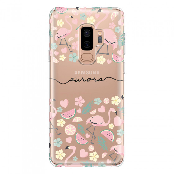SAMSUNG - Galaxy S9 Plus - Soft Clear Case - Monogram Flamingo Pattern III