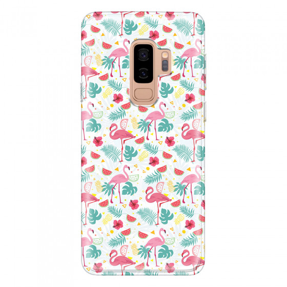 SAMSUNG - Galaxy S9 Plus - Soft Clear Case - Tropical Flamingo II