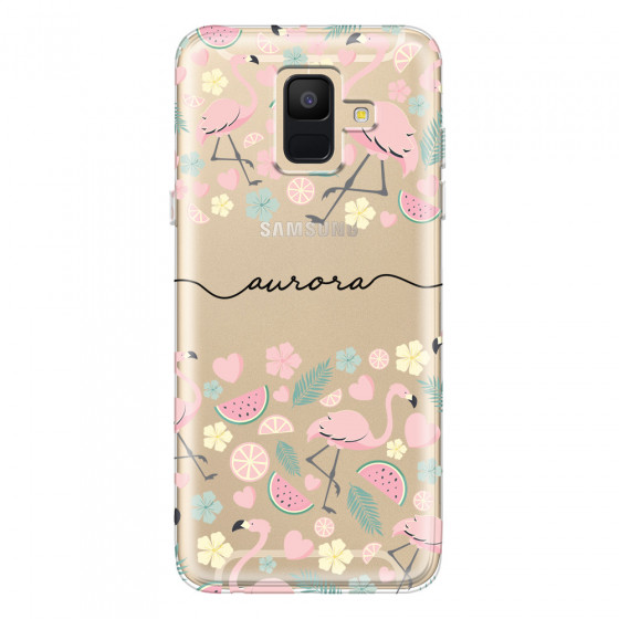 SAMSUNG - Galaxy A6 - Soft Clear Case - Monogram Flamingo Pattern III