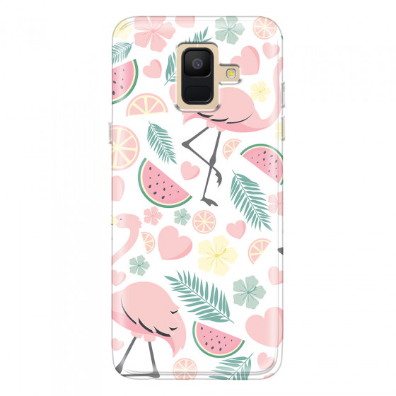 SAMSUNG - Galaxy A6 - Soft Clear Case - Tropical Flamingo III