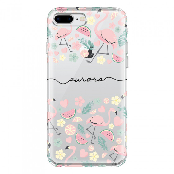 APPLE - iPhone 8 Plus - Soft Clear Case - Monogram Flamingo Pattern III