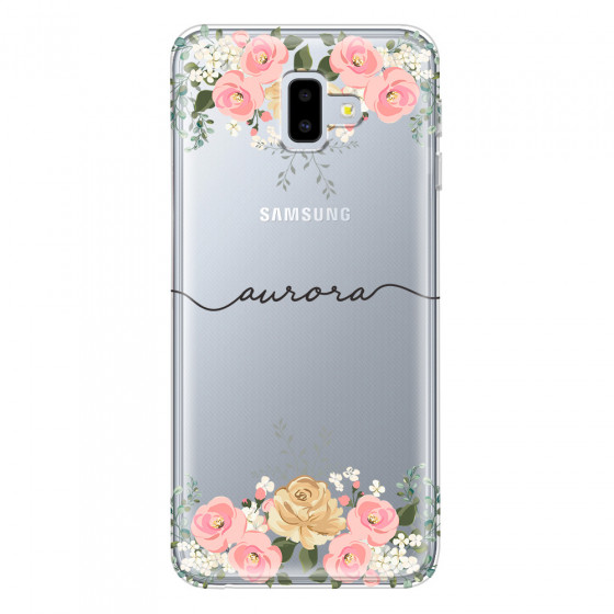 SAMSUNG - Galaxy J6 Plus - Soft Clear Case - Dark Gold Floral Handwritten