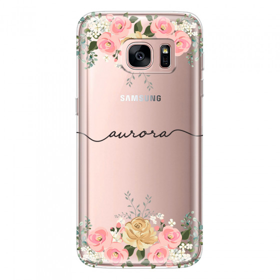SAMSUNG - Galaxy S7 - Soft Clear Case - Dark Gold Floral Handwritten