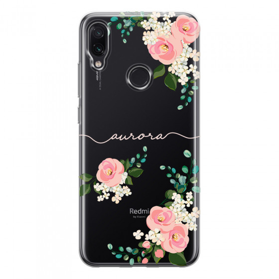 XIAOMI - Redmi Note 7/7 Pro - Soft Clear Case - Light Pink Floral Handwritten
