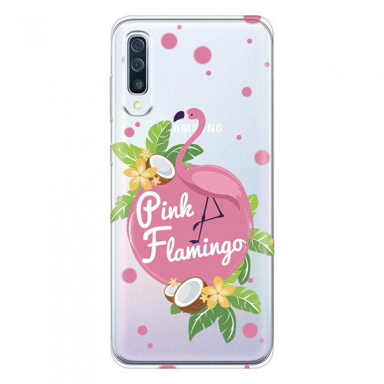SAMSUNG - Galaxy A70 - Soft Clear Case - Pink Flamingo