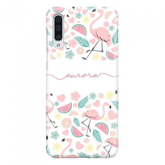 SAMSUNG - Galaxy A50 - 3D Snap Case - Clear Flamingo Handwritten