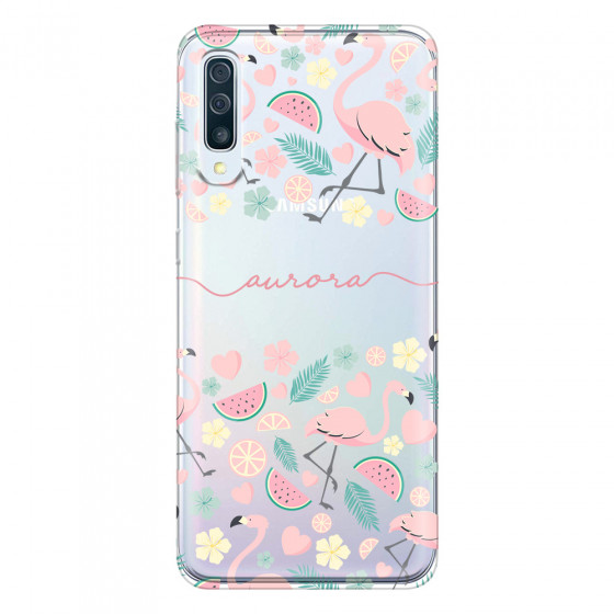 SAMSUNG - Galaxy A50 - Soft Clear Case - Clear Flamingo Handwritten