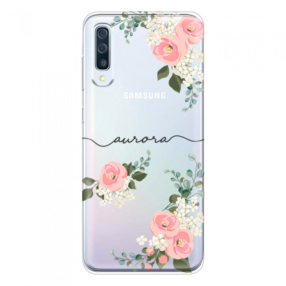 SAMSUNG - Galaxy A50 - Soft Clear Case - Pink Floral Handwritten