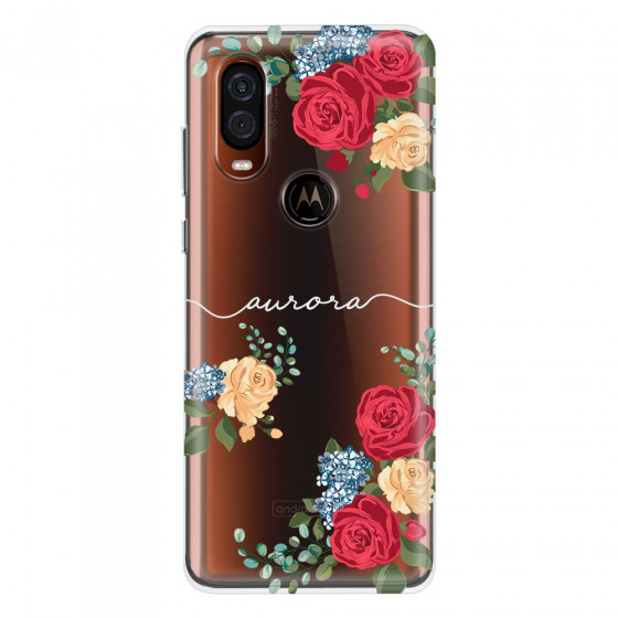 MOTOROLA by LENOVO - Moto One Vision - Soft Clear Case - Light Red Floral Handwritten