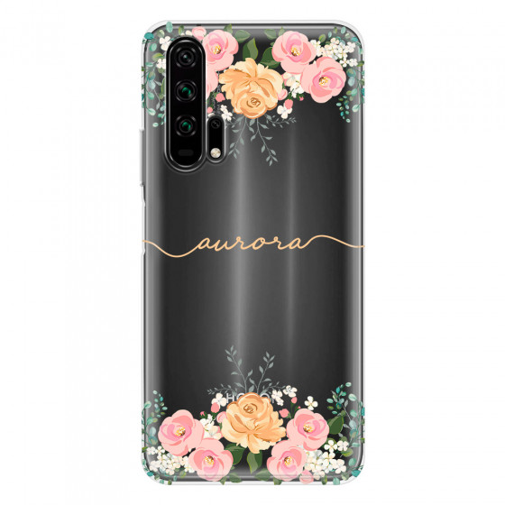 HONOR - Honor 20 Pro - Soft Clear Case - Gold Floral Handwritten