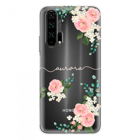 HONOR - Honor 20 Pro - Soft Clear Case - Light Pink Floral Handwritten