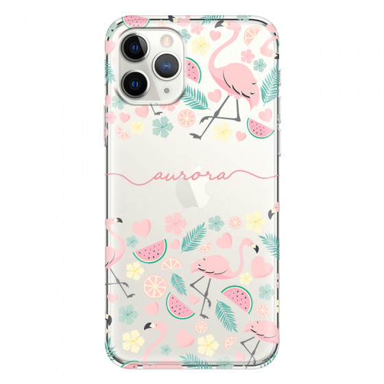 APPLE - iPhone 11 Pro - Soft Clear Case - Clear Flamingo Handwritten