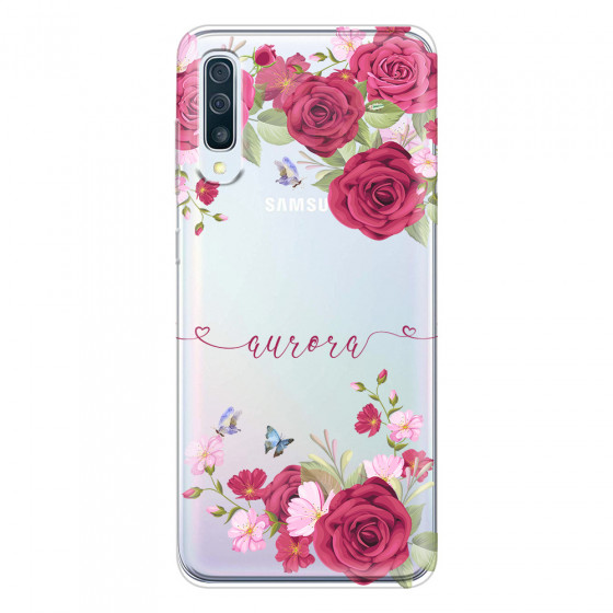 SAMSUNG - Galaxy A70 - Soft Clear Case - Rose Garden with Monogram