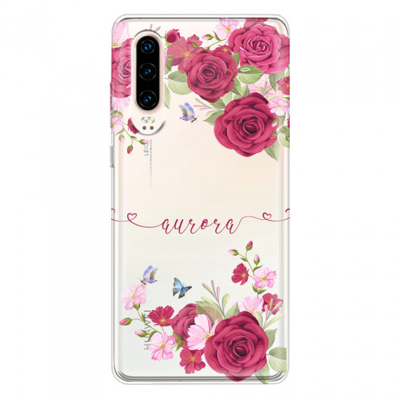 HUAWEI - P30 - Soft Clear Case - Rose Garden with Monogram