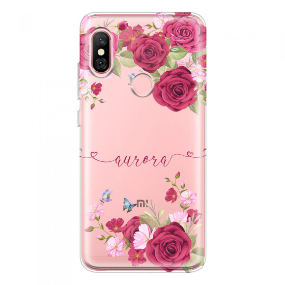 XIAOMI - Redmi Note 6 Pro - Soft Clear Case - Rose Garden with Monogram