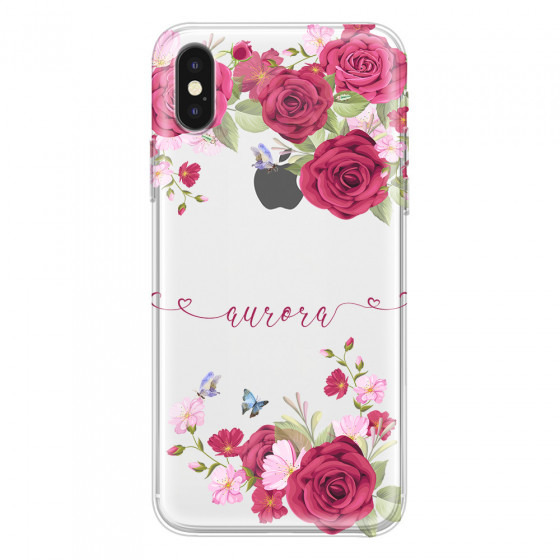 APPLE - iPhone XS Max - Soft Clear Case - Rose Garden with Monogram