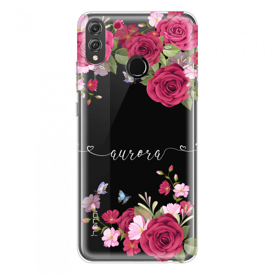 HONOR - Honor 8X - Soft Clear Case - Rose Garden with Monogram