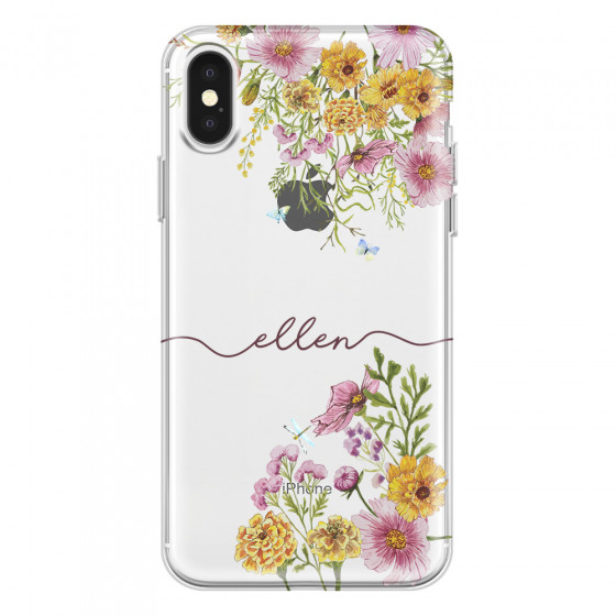 APPLE - iPhone X - Soft Clear Case - Meadow Garden with Monogram