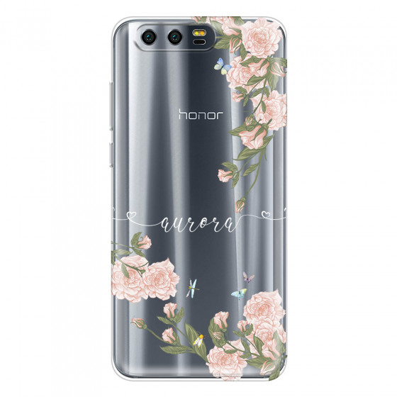 HONOR - Honor 9 - Soft Clear Case - Pink Rose Garden with Monogram