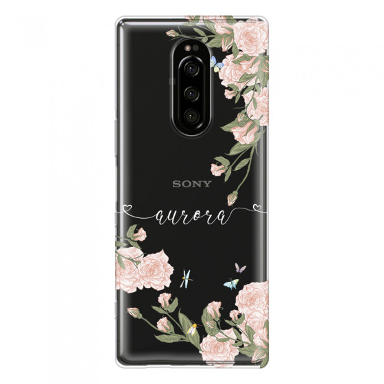 SONY - Sony 1 - Soft Clear Case - Pink Rose Garden with Monogram