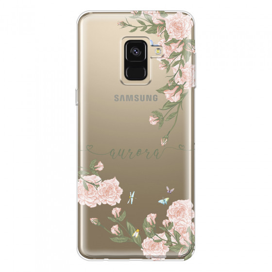 SAMSUNG - Galaxy A8 - Soft Clear Case - Pink Rose Garden with Monogram