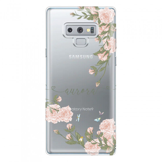 SAMSUNG - Galaxy Note 9 - Soft Clear Case - Pink Rose Garden with Monogram