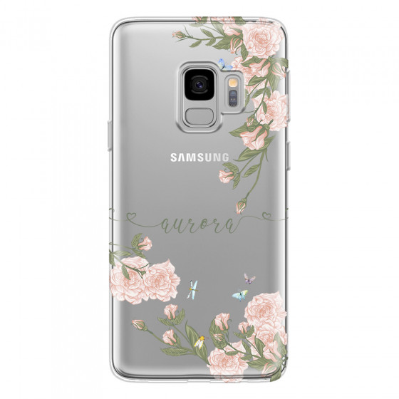 SAMSUNG - Galaxy S9 - Soft Clear Case - Pink Rose Garden with Monogram
