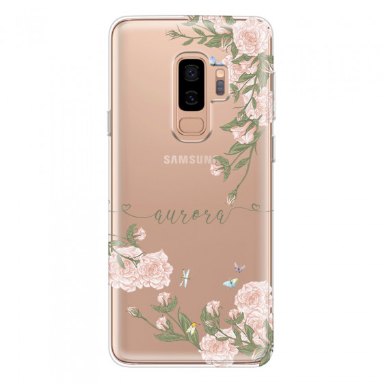 SAMSUNG - Galaxy S9 Plus 2018 - Soft Clear Case - Pink Rose Garden with Monogram