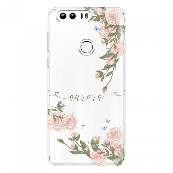 HONOR - Honor 8 - Soft Clear Case - Pink Rose Garden with Monogram
