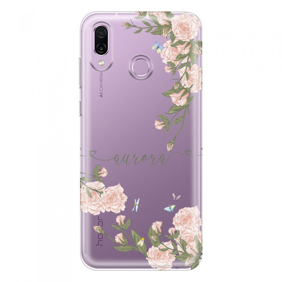 HONOR - Honor Play - Soft Clear Case - Pink Rose Garden with Monogram
