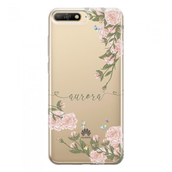HUAWEI - Y6 2018 - Soft Clear Case - Pink Rose Garden with Monogram
