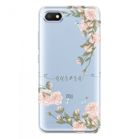 XIAOMI - Redmi 6A - Soft Clear Case - Pink Rose Garden with Monogram