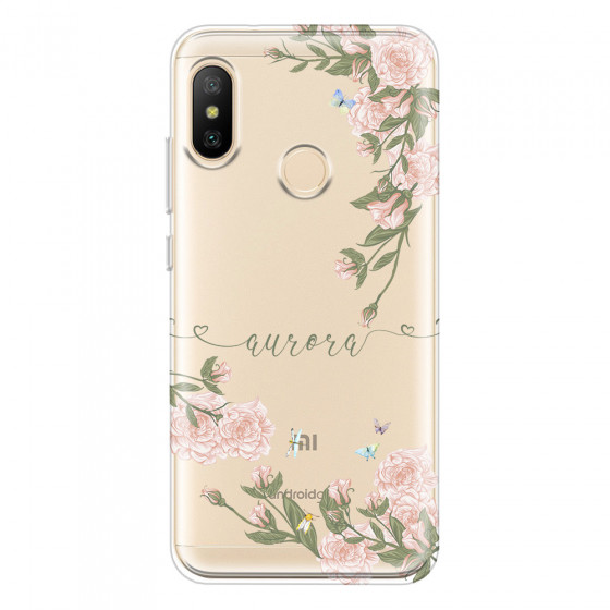 XIAOMI - Mi A2 Lite - Soft Clear Case - Pink Rose Garden with Monogram