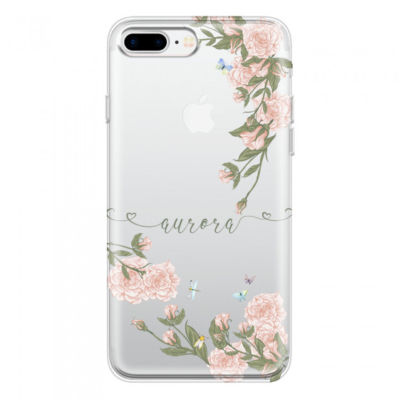 APPLE - iPhone 7 Plus - Soft Clear Case - Pink Rose Garden with Monogram