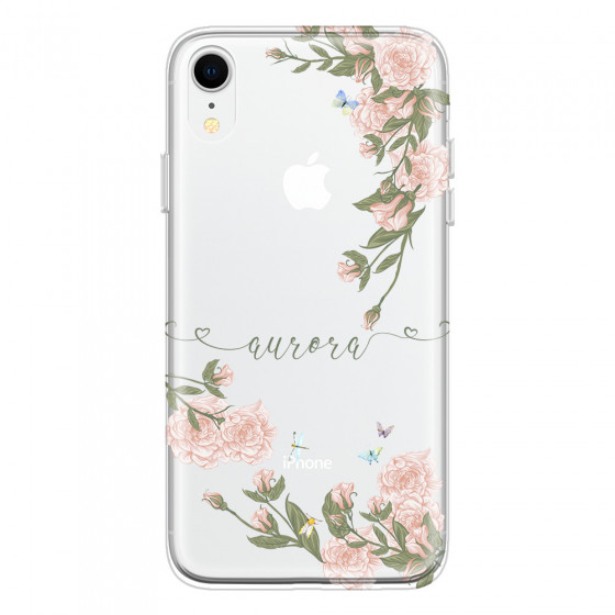 APPLE - iPhone XR - Soft Clear Case - Pink Rose Garden with Monogram