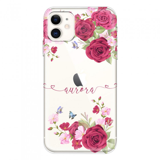 APPLE - iPhone 11 - Soft Clear Case - Rose Garden with Monogram Red