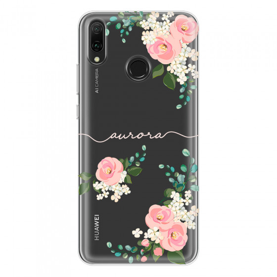 HUAWEI - Y9 2019 - Soft Clear Case - Light Pink Floral Handwritten