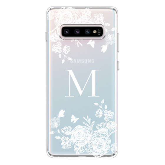 SAMSUNG - Galaxy S10 - Soft Clear Case - White Lace Monogram