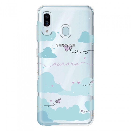 SAMSUNG - Galaxy A20 / A30 - Soft Clear Case - Up in the Clouds Purple