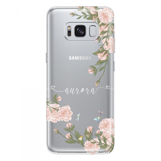 SAMSUNG - Galaxy S8 - Soft Clear Case - Pink Rose Garden with Monogram White