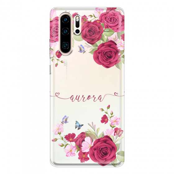 HUAWEI - P30 Pro - Soft Clear Case - Rose Garden with Monogram Red