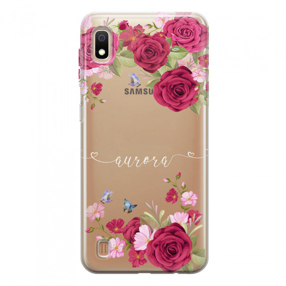SAMSUNG - Galaxy A10 - Soft Clear Case - Rose Garden with Monogram White