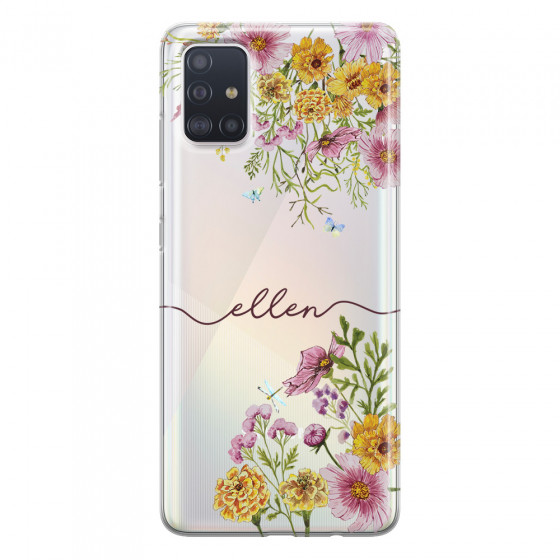 SAMSUNG - Galaxy A71 - Soft Clear Case - Meadow Garden with Monogram Red