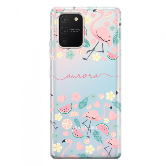 SAMSUNG - Galaxy S10 Lite - Soft Clear Case - Clear Flamingo Handwritten