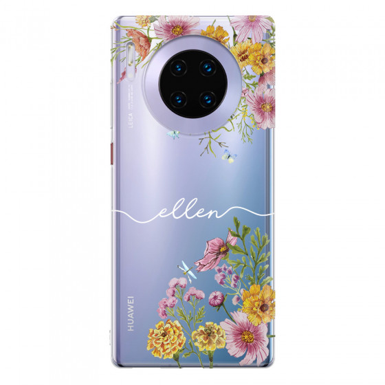 HUAWEI - Mate 30 Pro - Soft Clear Case - Meadow Garden with Monogram White