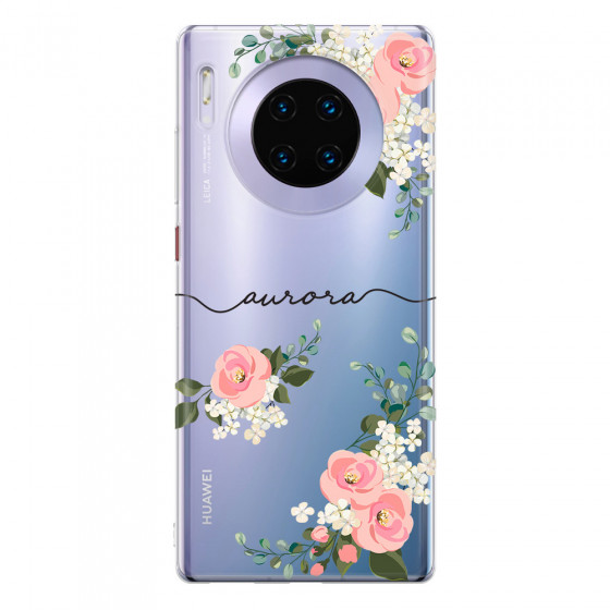 HUAWEI - Mate 30 Pro - Soft Clear Case - Pink Floral Handwritten