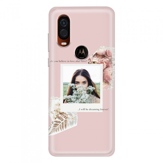 MOTOROLA by LENOVO - Moto One Vision - Soft Clear Case - Vintage Pink Collage Phone Case